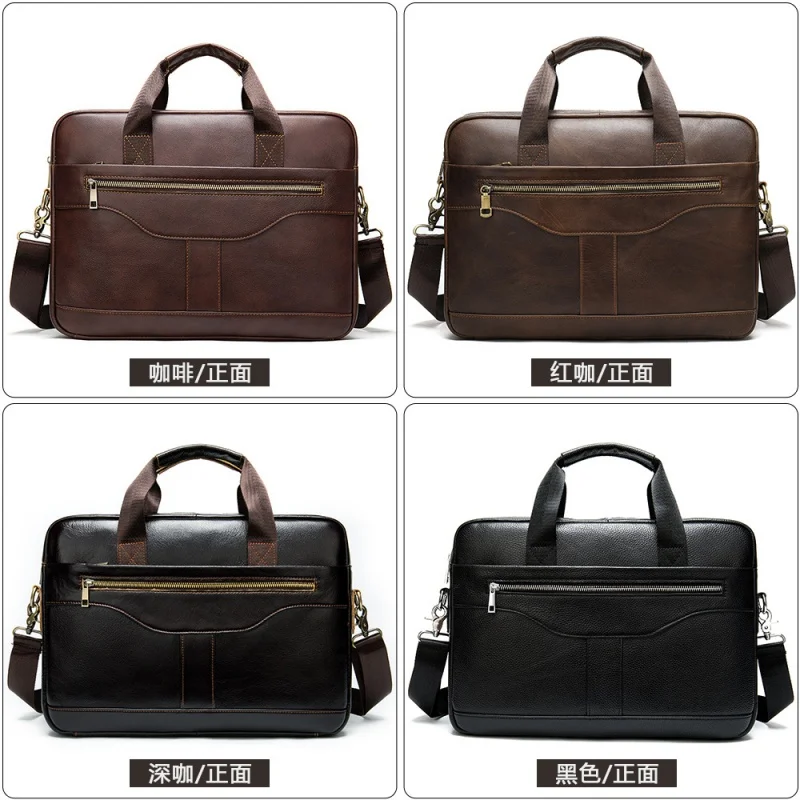 Business Men Genuine Leather Briefcase Portable Handbag Vintage Cowhide Crossbody Bag Male Large Capacity Laptop Bag