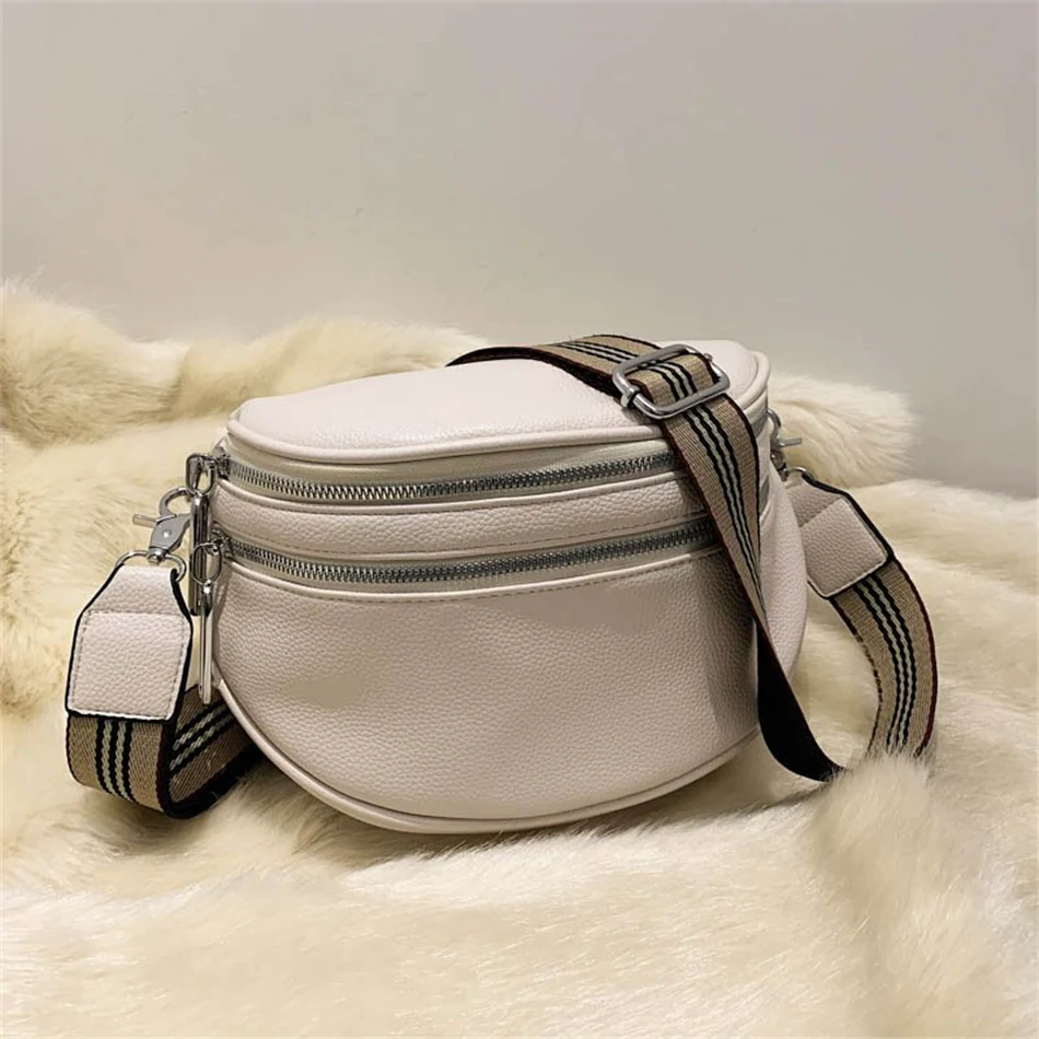 

Quality Saddle Bag for Women 2023 Crossbody Fashion Shoulder Bag Wide Strap Soft Leather Female Messenger Handbag Sac for Ladies