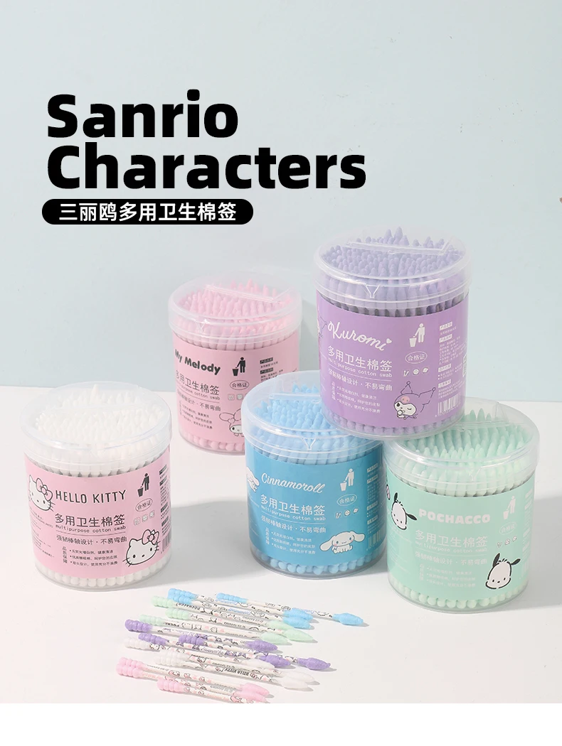 

Kawaii Sanrio Cinnamoroll Pochacco Disposable Multi-Purpose Sanitary Cotton Swab Spiral Ear Makeup Double Head 180 Cotton Swab