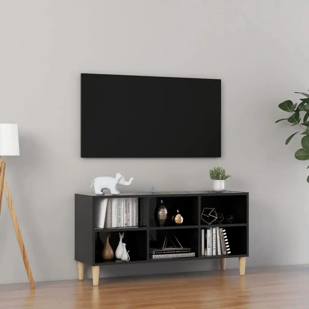 

TV cabinet with shiny black solid wood feet 103,5x30x50cm