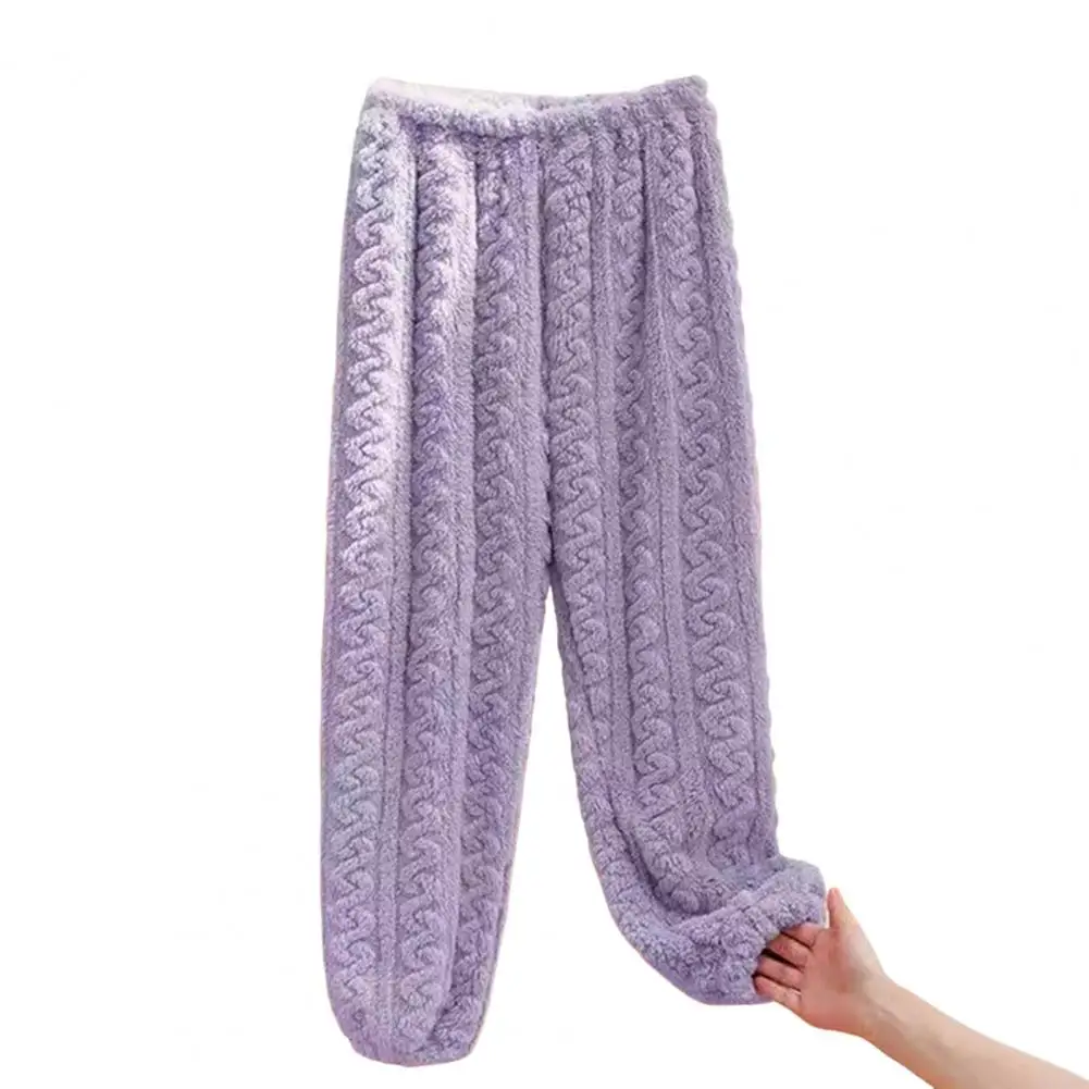 

Trendy Sleep Pants Shrinkable Cuffs Loose Pajamas Trousers Lady Warm Thickened Coral Fleece Sleep Pants
