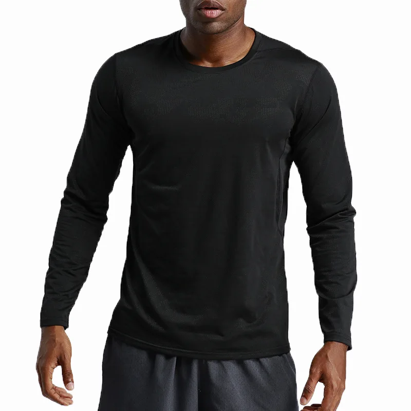 LU Men's Training Gym T Shirt Breathable Workout Sports Shirt Long Sleeve O Neck Compression Shirt Solid Fitness Sportwear