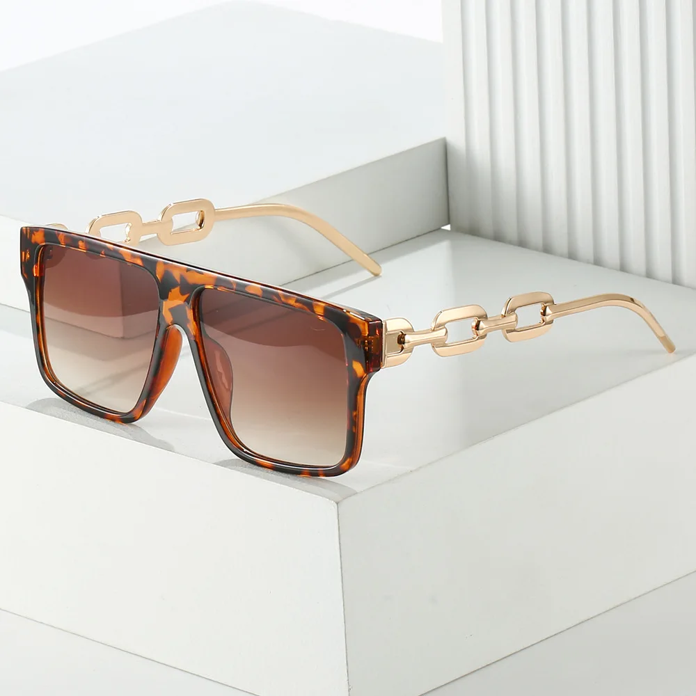 

Модные женские квадратные солнцезащитные очки в большой металлической оправе с цепочками Роскошные брендовые дизайнерские очки с защитой от ультрафиолета UV400 повседневные женские очки