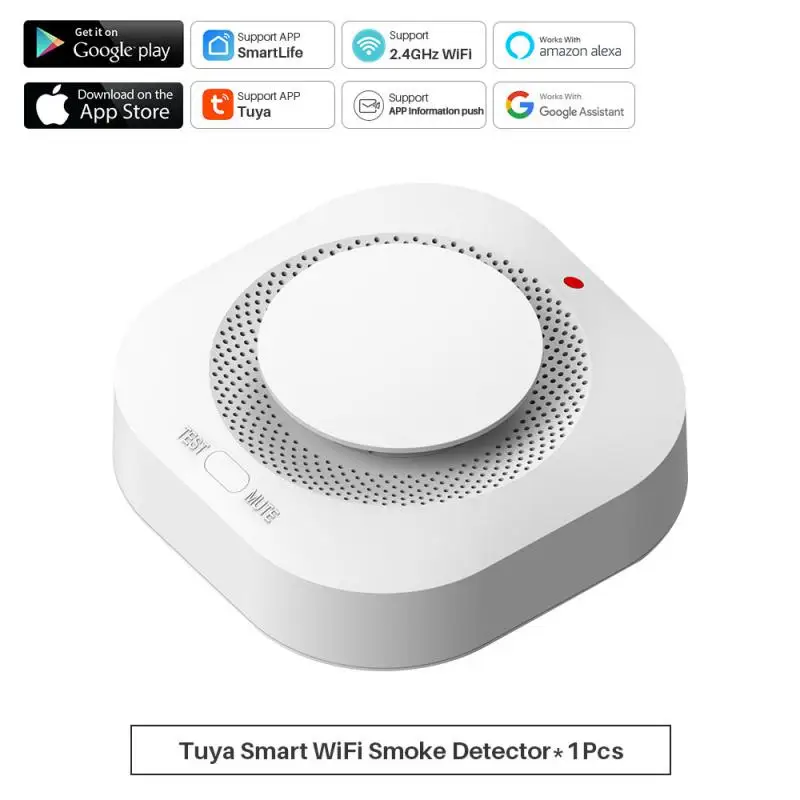 

Детектор дыма Tuya с Wi-Fi, датчик Пожарной Сигнализации, работает от аккумулятора, работает с приложением Smart Life, с Push-уведомлением 90 дБ