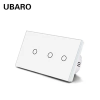 ubaro eu standard 3 gang wall touch light switch with 146mm tempered crystal glass panel electrical sensor 100 240v for home