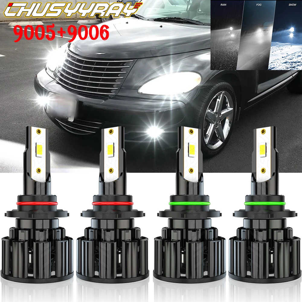 

CHUSYYRAY Compatible For Chrysler PT Cruiser 2001-2010 4X 9005/HB3 9006/HB4 LED Headlights Bulbs Kit Combo 6000K Pure White