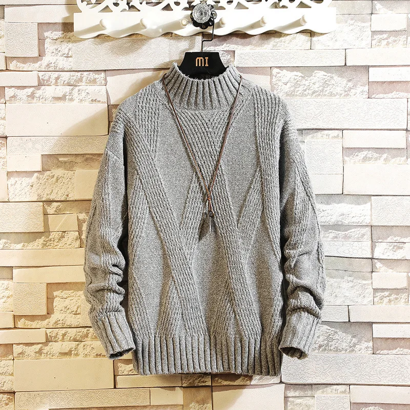 2022 Autumn and Winter Korean Version New Solid Color Half Turtleneck Loose Men's Sweater Thickened Warm Pullover Knitted Top