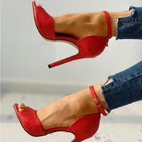 Women Sandals T-Strap High Heels Chaussures Femme Sexy Stripper Shoes 2021 New Peep Toe Summer Female Yellow Black Red White