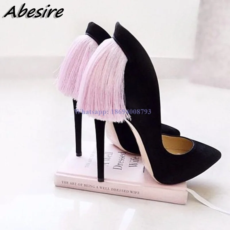 

New Pumps Back Tassel Fringe Stilettos Solid Pumps Shallow Thin Heels Women Pumps Spring Autumn Big Size Fashion Girl's Shoes