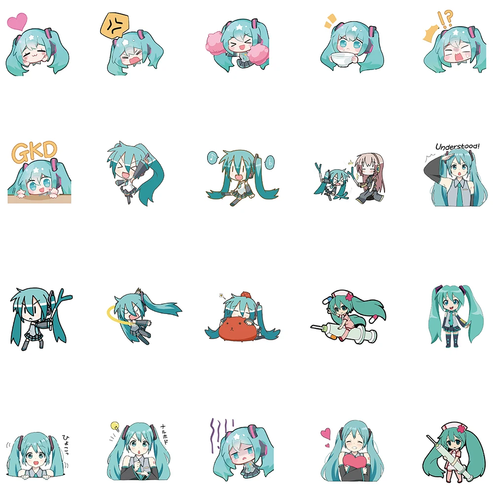 10/65Pcs Cute Cartoon Hatsune Miku Sticker Waterproof Vinyl for Laptop Guitar Skateboard Luggage Graffiti Kid Party Gift - купить по