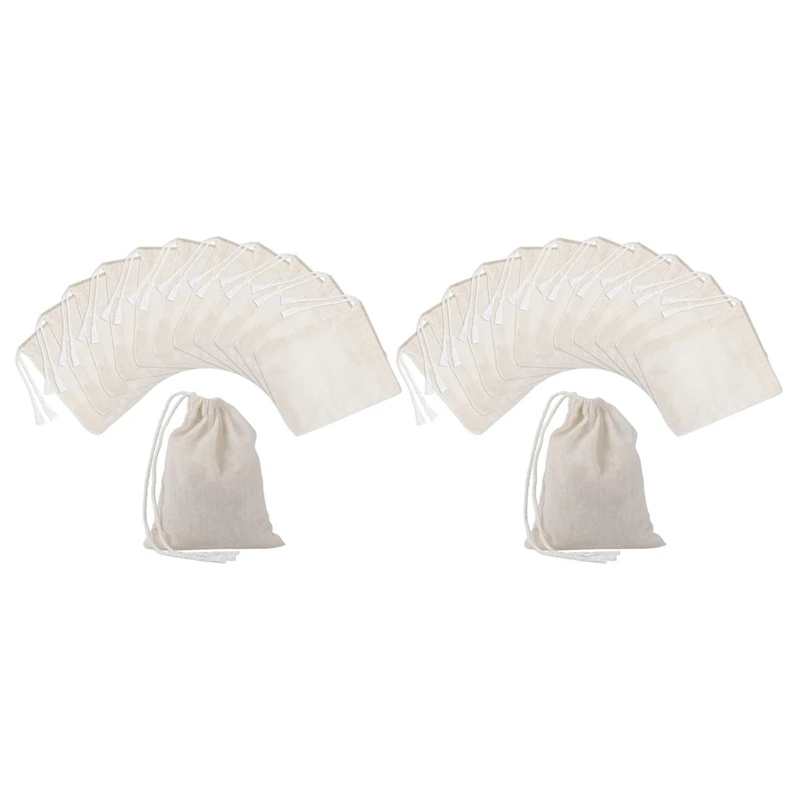 

200 Pieces Drawstring Cotton Bags Muslin Bags,Tea Brew Bags (4 x 3 Inches)