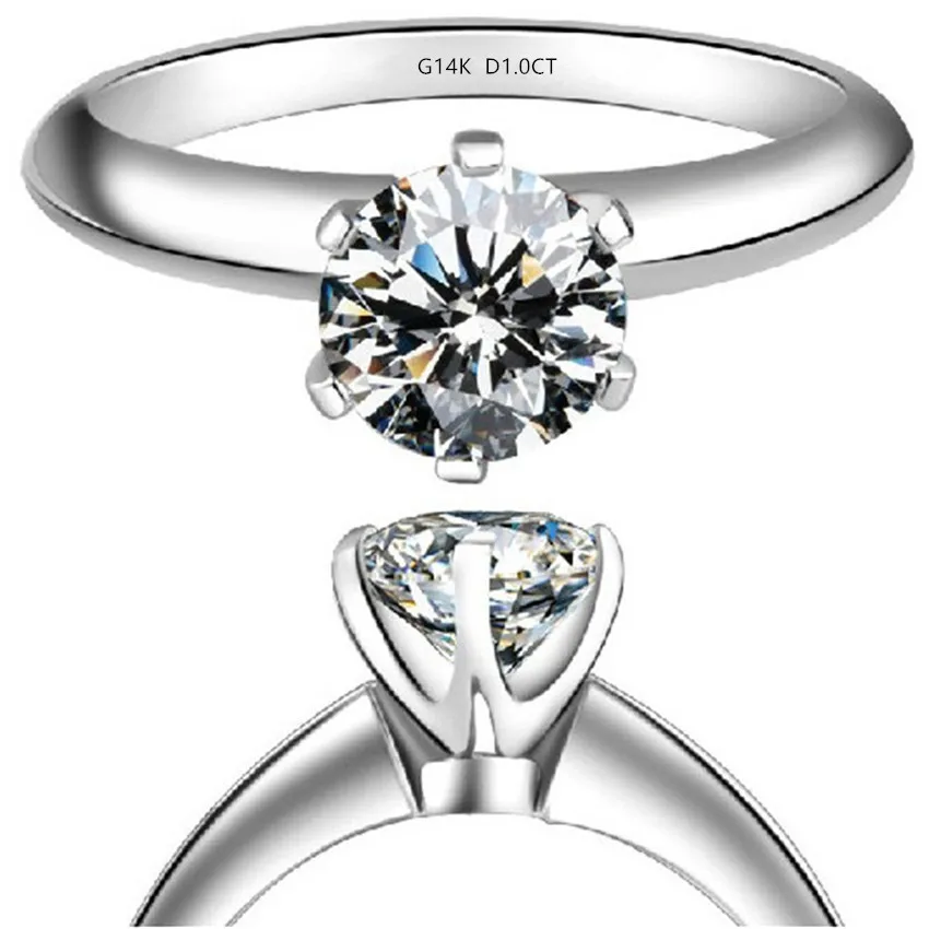 

Solid 14K White Gold AU585 Ring 1CT Diamond Engagement Ring Simple Life Style Women Gold Jewelry Brilliant Forever