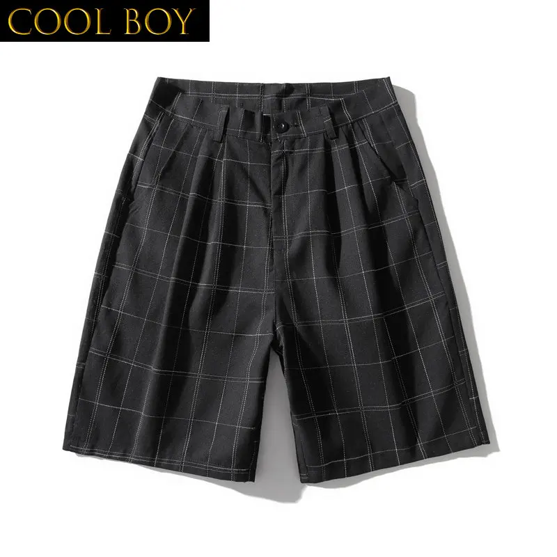 

J GIRLS 2022 Summer Men's Plaid Shorts Straight Casual Knee-Length England Checkered Black Gray Short Bottoms Plus Size 5XL