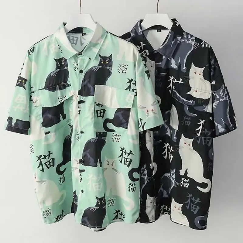 

Men Summer Hawaiian Shirt Animal Cat Harajuku Short Sleeve T Shirts Hawaii Beach T Shirt Mens Floral Shirts Big Size Clothes