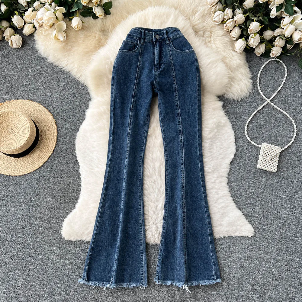 

Women's Autumn High Waist Flare Full Length Burrs Vintage Jeans