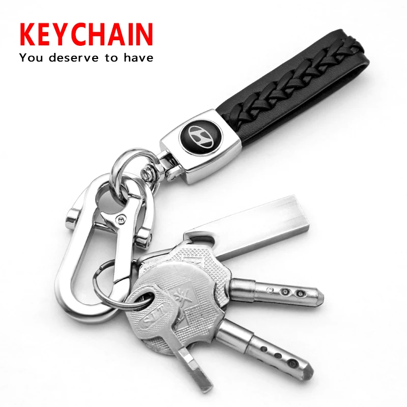 

Car Leather Weave Styling Keychain Metal KeyRing Key Chain Ring For Hyundai i30 i20 ix35 Tucson Accent Getz Elantra Creta Santa