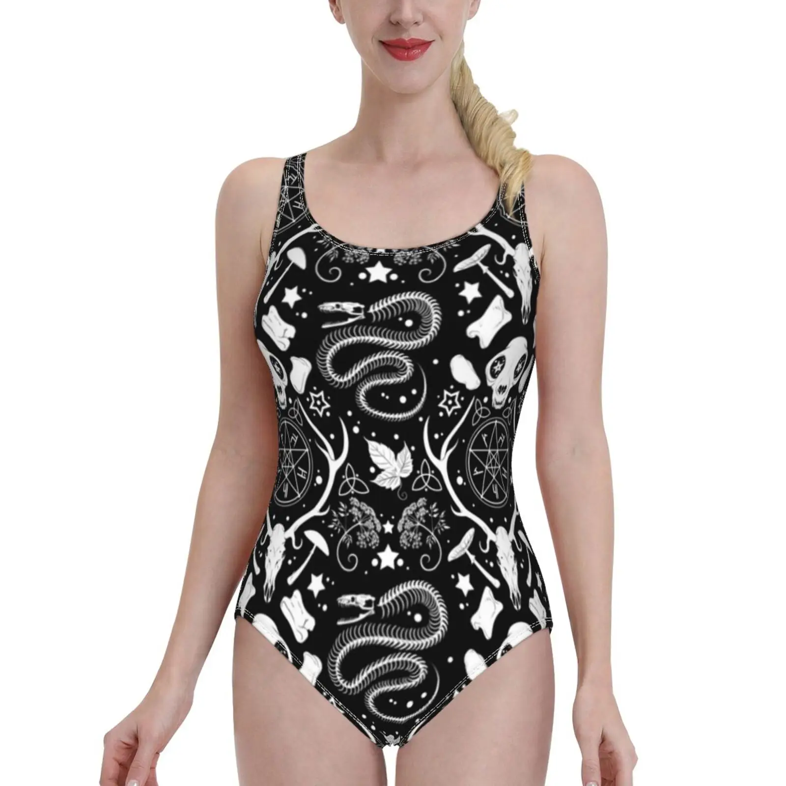 Dark Gothic Naturalist Sexy Ruffle Print Swimwear Women One Piece Swimsuit Female Monokini Bathing Suit Goth Gothic Dark images - 6