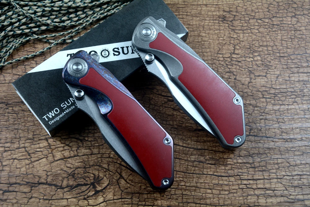 Ножи TWOSUN D2 складное лезвие Stonewash TC4 красная ручка G10 EDC карманный нож для охоты на