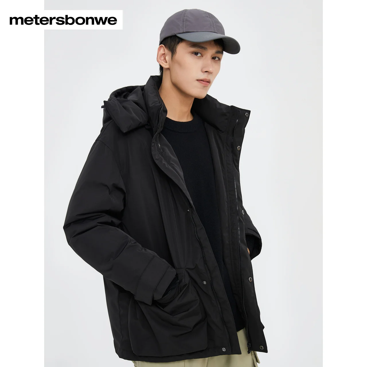 Metersbonwe Men's 22New Winter Stand Collar Removed Hooded Down Jacket 80%Duck Down Short Thick Warm Wear Loose Down Outwear
