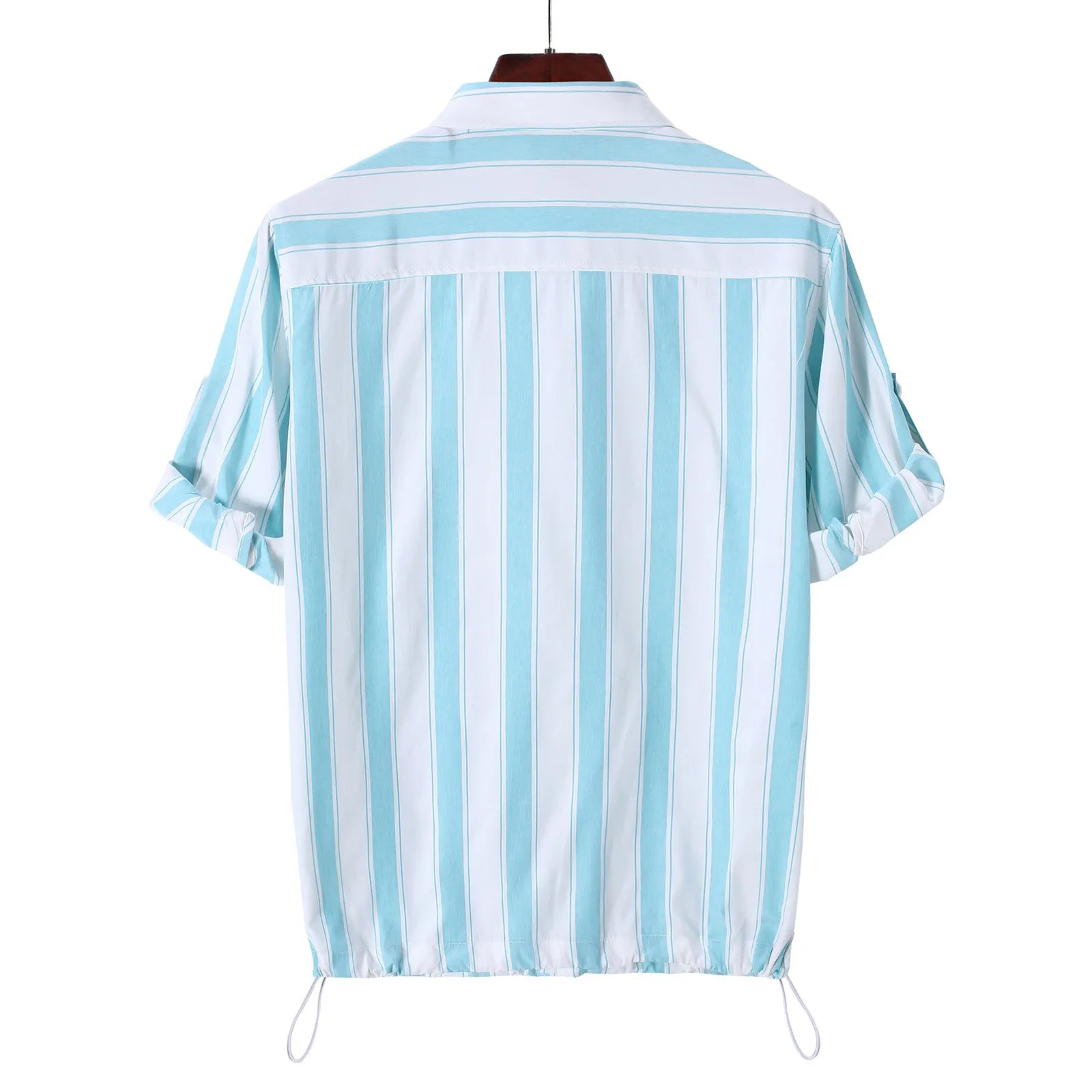 Мужская полосатая рубашка повседневная однобортная пляжная с отложным