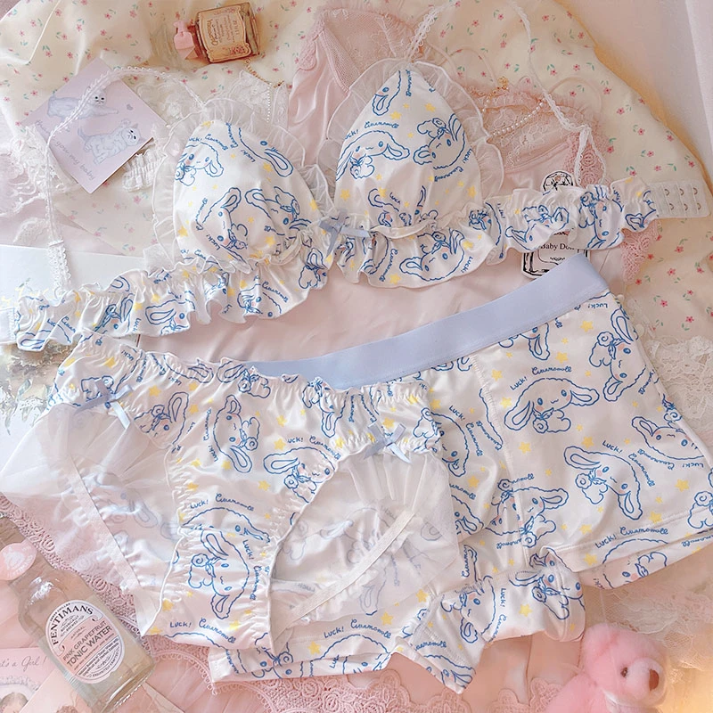 

Сексуальное нижнее белье аниме Sanrio Kawaii Cinnamoroll мягкий женский кружевной бюстгальтер трусы мужские боксеры парные дышащие трусы подарки
