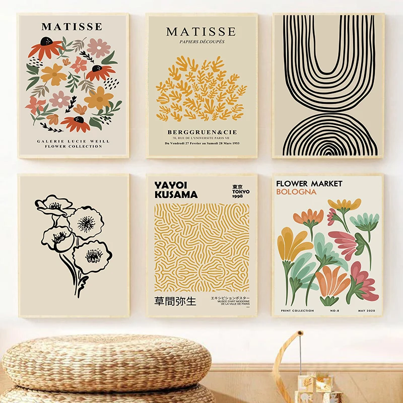 

Boho Matisse Posters Abstract Yayoi Kusama Posters and Prints Canvas Patings Flower Market Wall Art Pictures Living Room Decor
