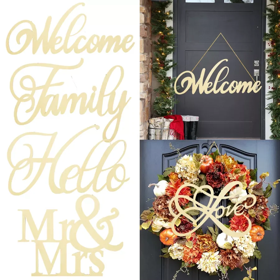 

Home Wooden Signs Happy Birthday/Hello/Welcome/Mr Mrs Wedding Birthday Party Wall Door Wood Plaque Pendant Decor