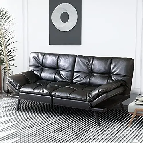 

Futon Sofa Bed, Modern Convertible Sleeper Couch Daybed with Adjustable Armrests for Studio, Apartment, Office, Small Space, Com