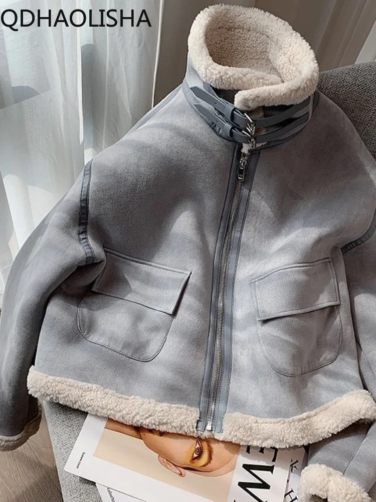 

Женская куртка из имитации овечьей шерсти, Свободное пальто, корейская мода, утепленная женская зимняя одежда, Элегантный Теплый Топ с длинным рукавом для поездок
