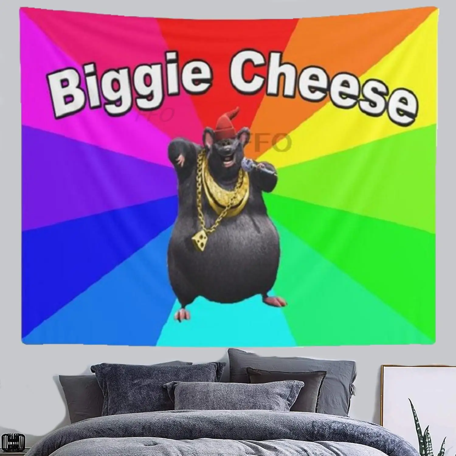 

FFO Biggie Cheese Meme Tapestry Wall Hanging Funny Mouse Tapestries Gift Creative Art Aesthetic Room Decor Bedroom Sofa Blanket