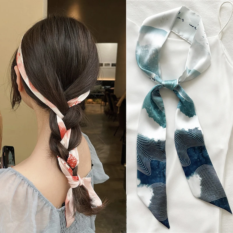 

Print Silk Long Hairband Ribbon for Women Girls Bandana Neck Tie Headband Bag Scarf/scarves Popular Belt Hair Accessories 2022