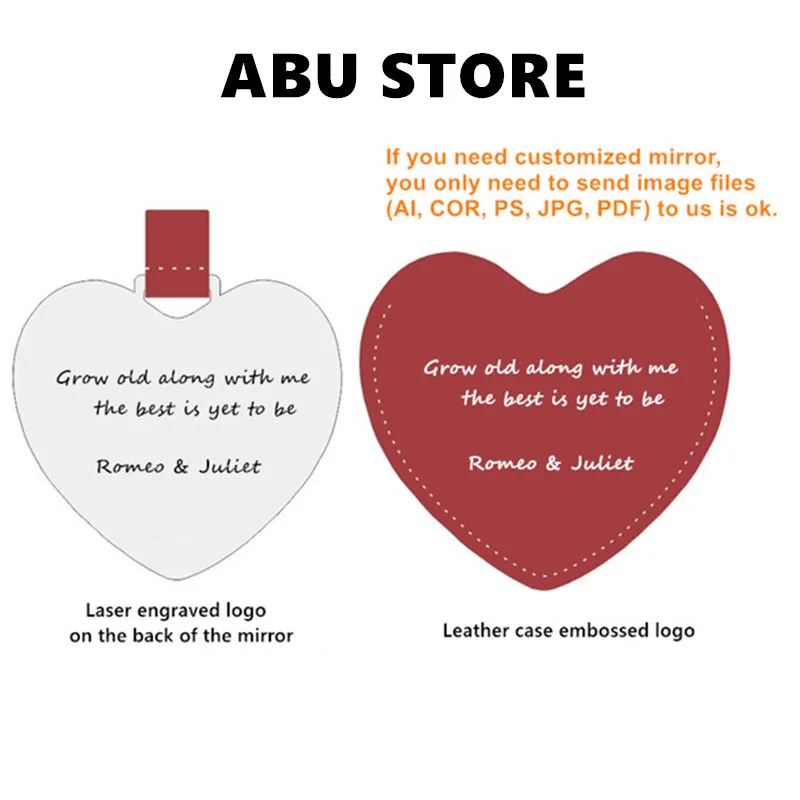 

Make Up Pocket Heart Makeup Stainless Mirrors Dropshipping Wedding Party Gift Accept Customized