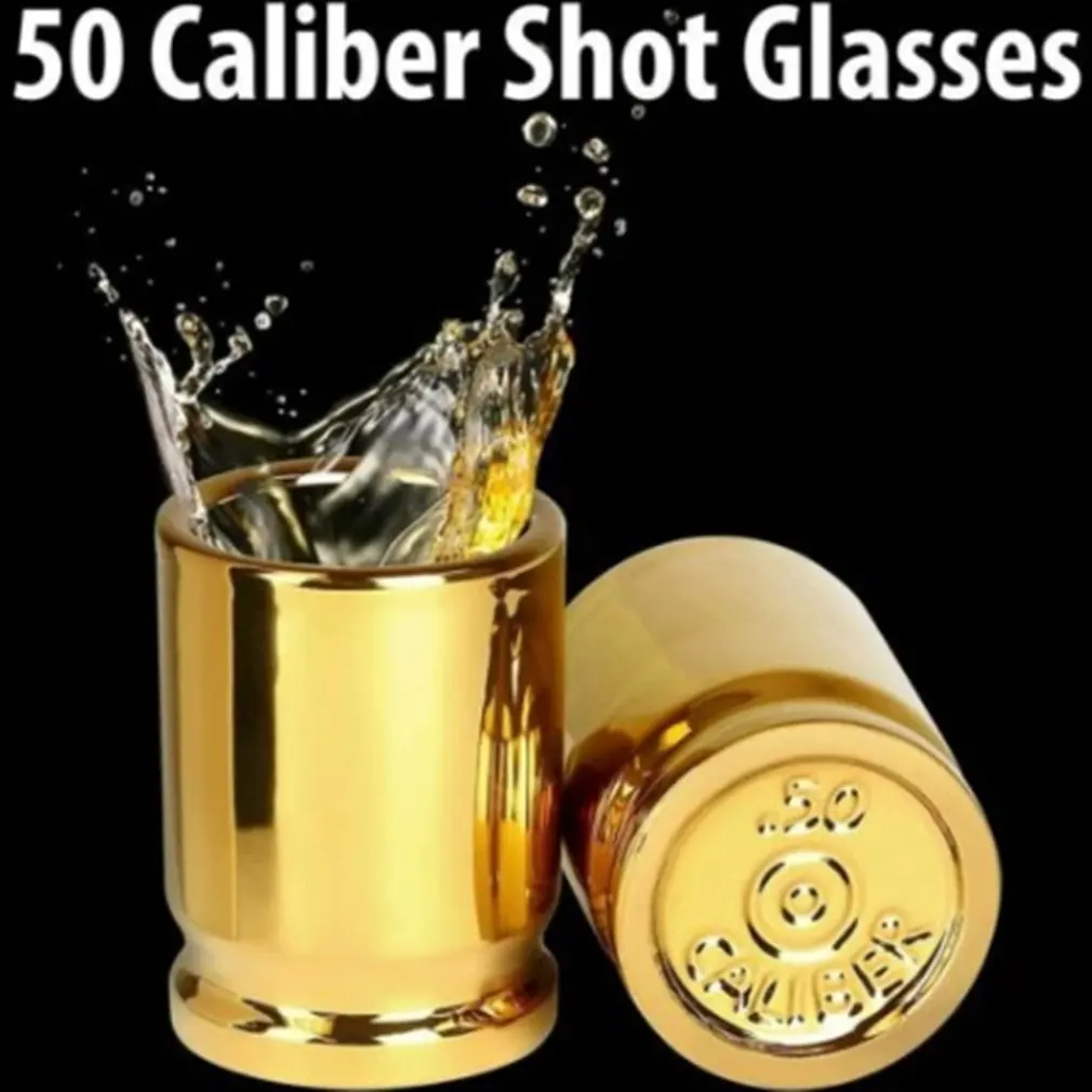 

2 Pcs Set 50 Caliber Plastic Golden Shiny Surface Bullet Drinking Cup Shot Glass Opaque Mug Wineglass Novelty Gift