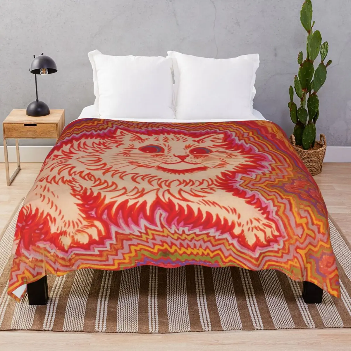 

Orange Psychadelic Cat Blanket Fleece Summer Portable Throw Blankets for Bedding Sofa Camp Cinema