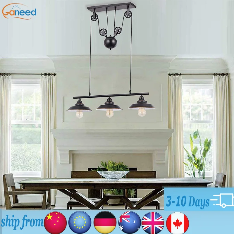 

Ganeed Industrial Vintage Pendant Light Rustic Hanging Lamp Metal Shades Adjustable Rope Light for Dining Living Room Home