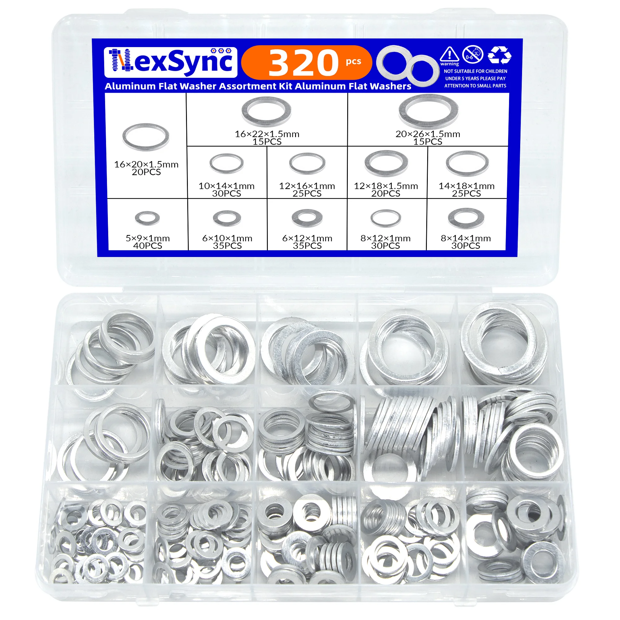 

Комплект алюминиевых плоских шайб M5-M20 320 шт.