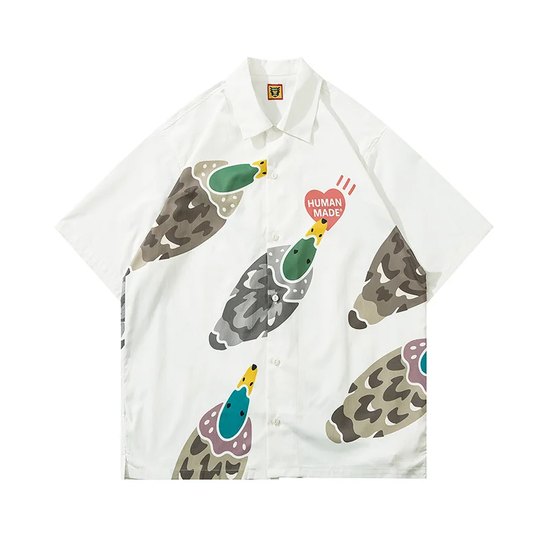

Summer Duck HUMAN MADE Hawaiian Shirt Men Women Beach High Quality White HUMAN MADE Casual Shirts Top Tees