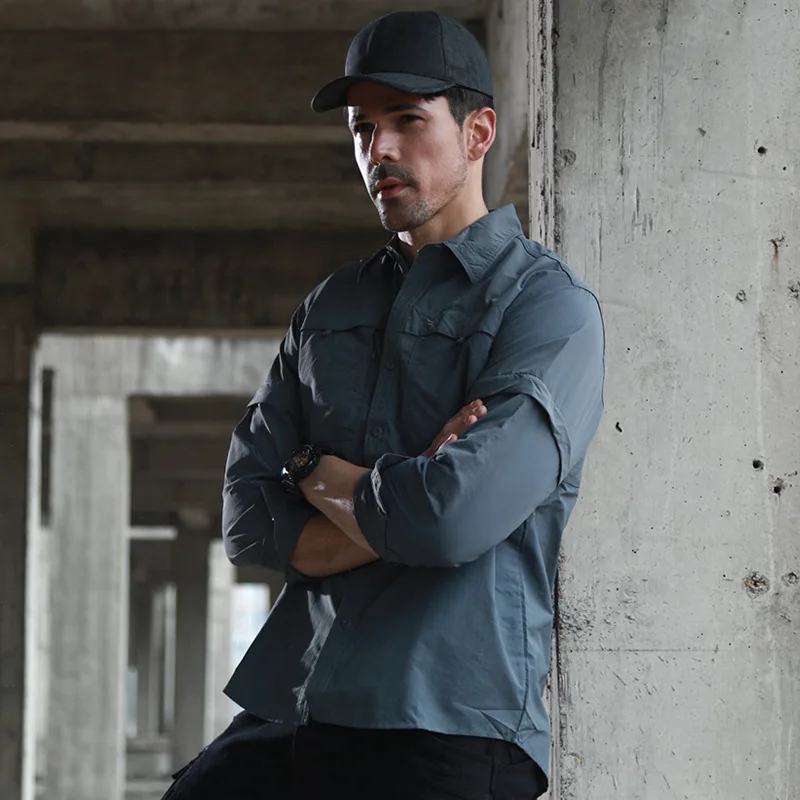 Esdy 2022 Outdoor Sports Detachable Long or Short Sleeve Shirt Camouflage Quick Dry Military Tactical High End Shirts for Men