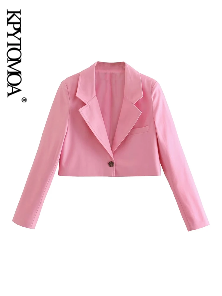 

KPYTOMOA Women Fashion Front Button Cropped Blazer Coat Vintage Notched Collar Long Sleeve Female Outerwear Chic Veste Femme