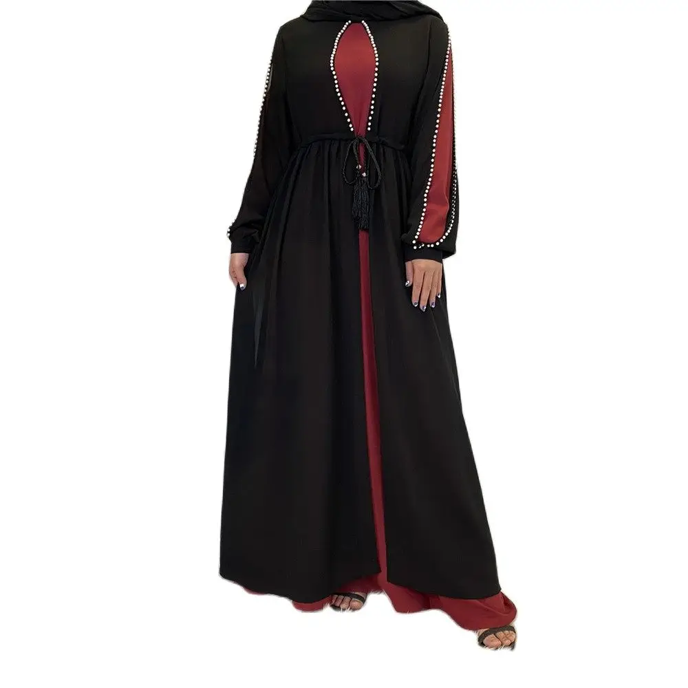 2022 Hot Abaya Dubai Monsoon Fake Two Pieces Long Sleeve Middle East Fashion Muslim Dress Ethnic Wear Kaftan סט מוסלמי Cm268