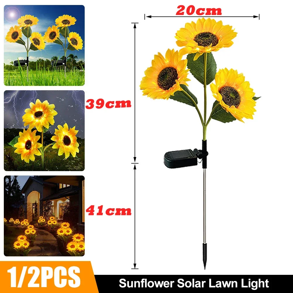 Солнечные Лампы Подсолнечника На Солнечной Панели 3 Головки Искусственные