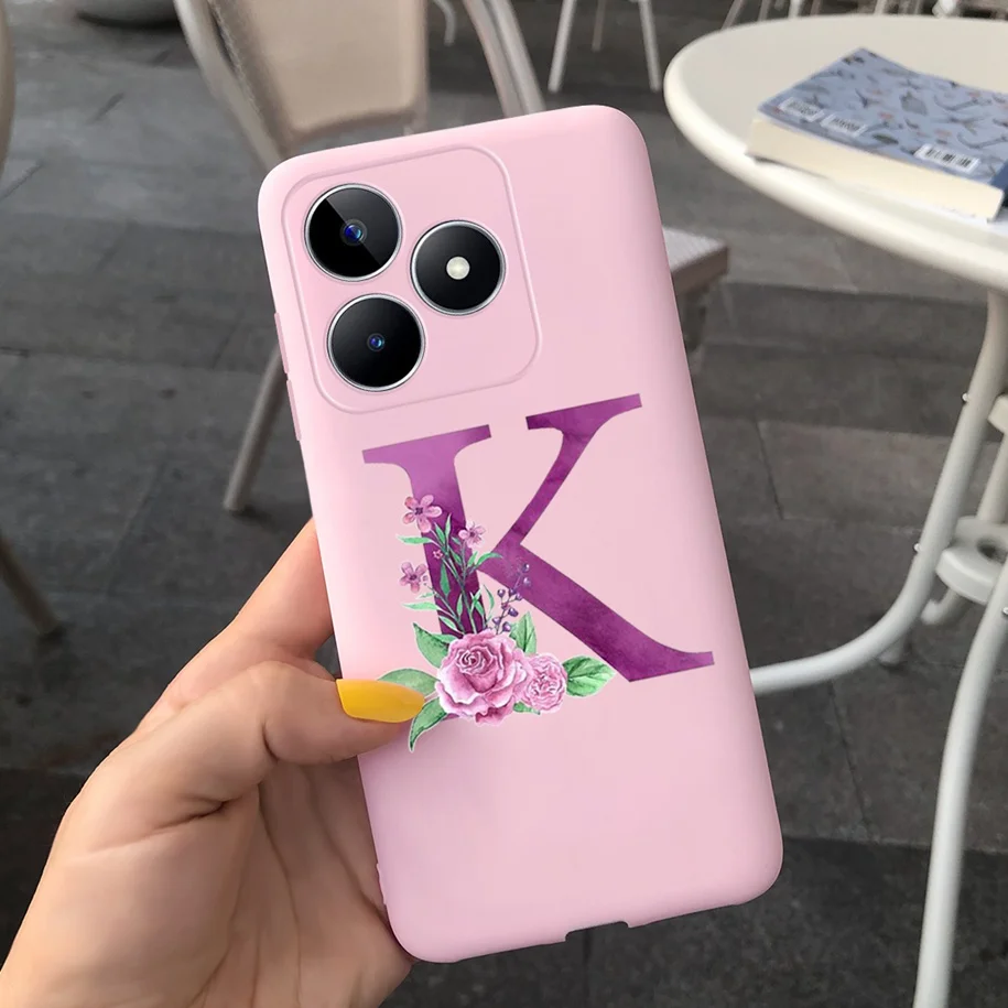 Силиконовый мягкий чехол для телефона Realme с цветочными буквами C53 C55