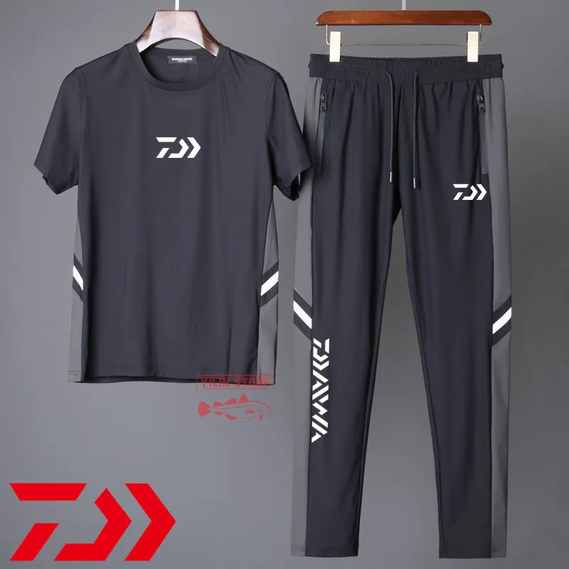 

2023 Daiwa Fishing Short Sleeve T-shirt Suit Summer Men Breathable Two-piece Outdoor Sports and Leisure Ice Silk Fishing Sets