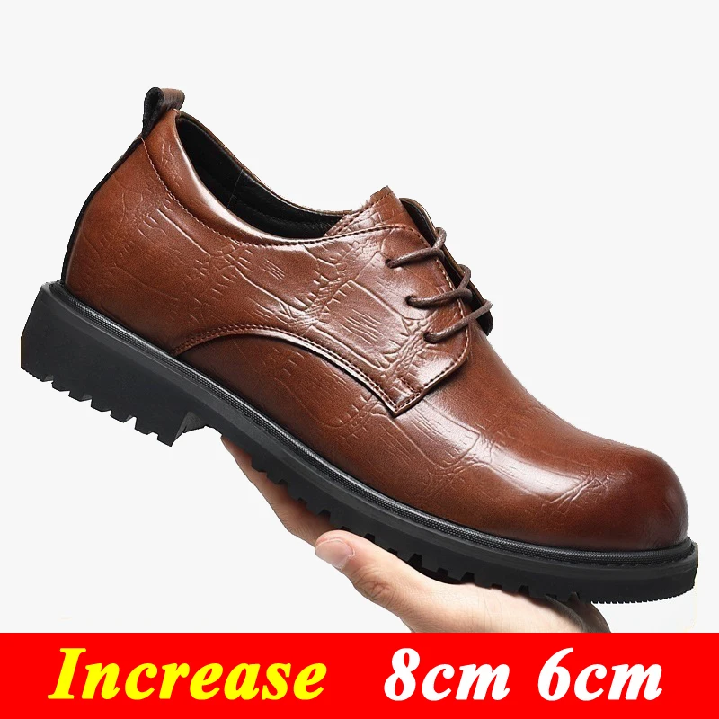 

Men's Elevator Shoes Genuine Leather Casual Business Heightening Shoes For Men 8cm 6cm Increased Masculinos Taller Wedding Shoes