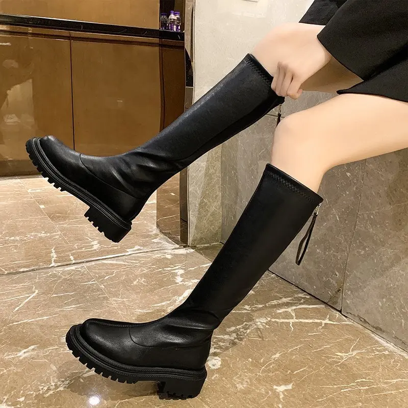 Gladiator Motorcycles Over The Knee High Boots Women 2022 Winter New Platform Chelsea Female Shoes Designer Snow Stretch Botas