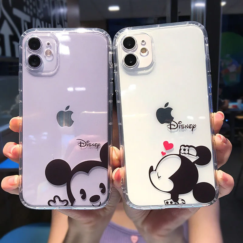 

Милые чехлы для телефонов с изображением Микки и Минни из Диснея для iPhone 14, 13, 12, 11, Pro Max, XR, X, XS, MAX 8, 7 Plus, прозрачный противоударный чехол