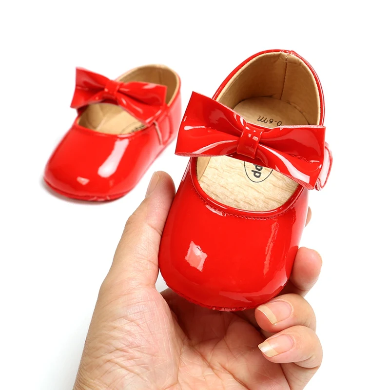 

Baby Girl's Princess Shoes Infant Toddler Bowknot Non-slip Rubber Soft-Sole Flat PU First Walker Newborn Bow Mary Janes