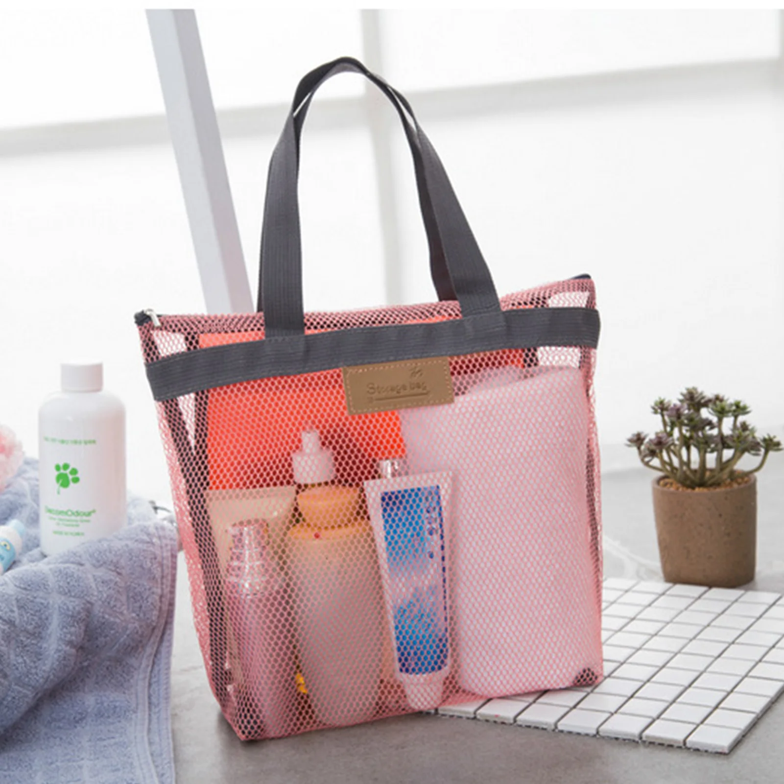 

Reusable Womens Bag Large Capacity Portable Mesh Shower Caddy Quick Dry Toiletry Organizer Bag Eco Bag Makeup Bag