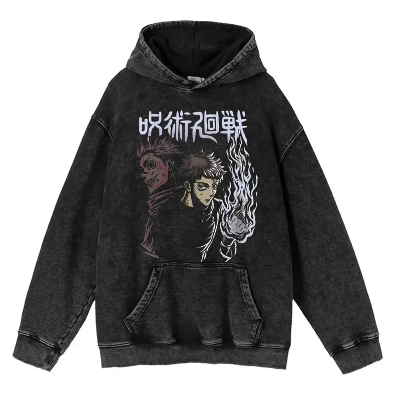 

Anime Jujutsu Kaisen Hoodies Men 100%Cotton Vintage Sweatshirts Gojo Satoru Streetwear Washed Hoody Women Casual Harajuku Coats