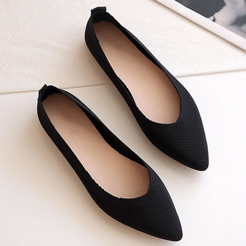 

2022 Ladies Pointed Toe Soft Shallow Loafers Women Fashion Ballet Flats Breathable Female Slip on Flat Work Shoes Plus Size